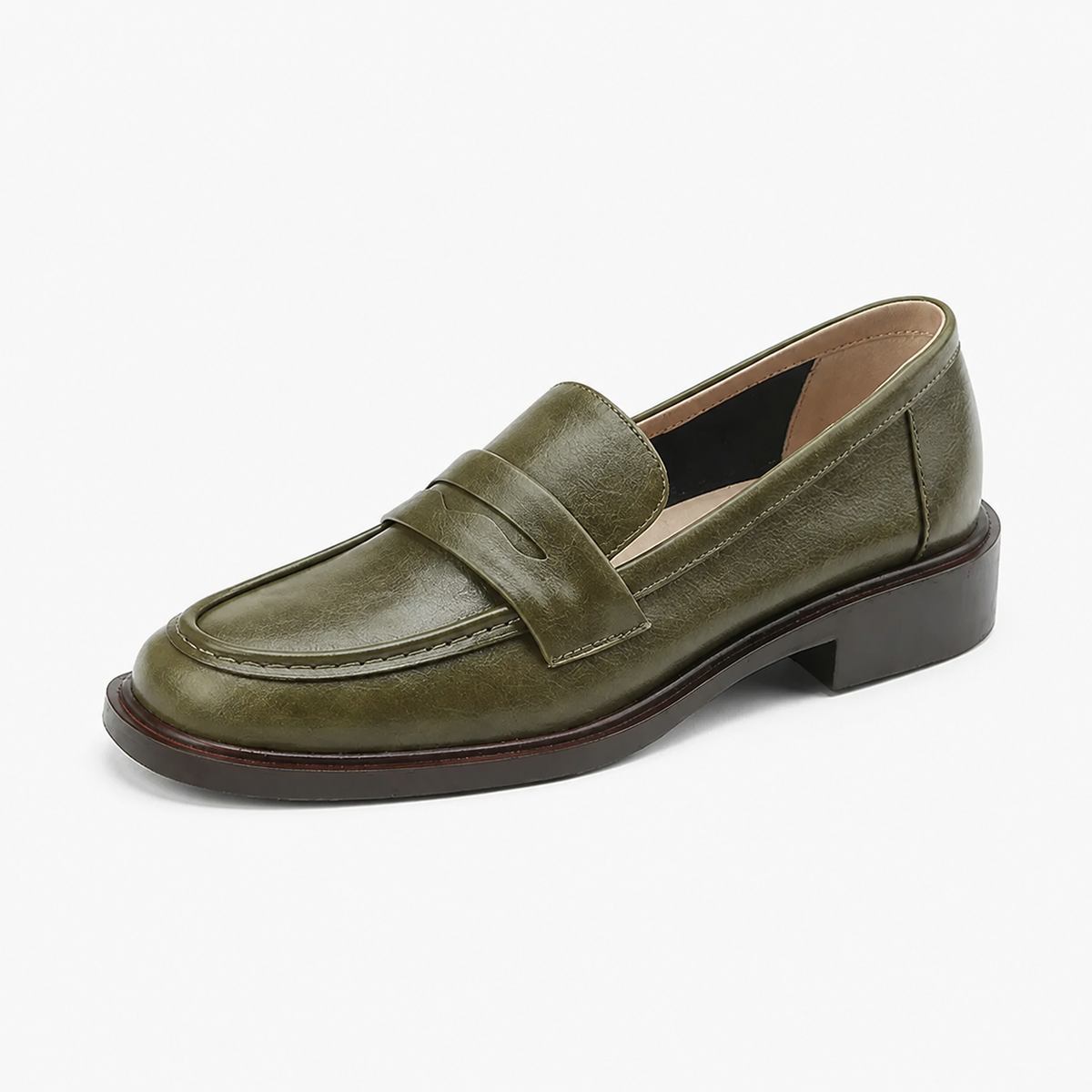 Peckham Khaki Leather Loafers