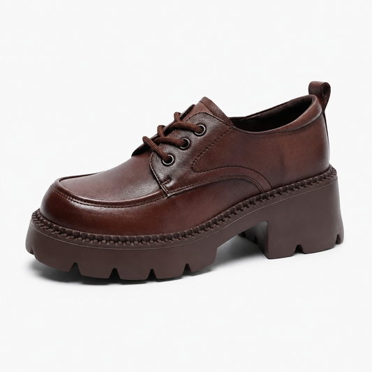 Brown Leather Platform Mary Jane Loafers