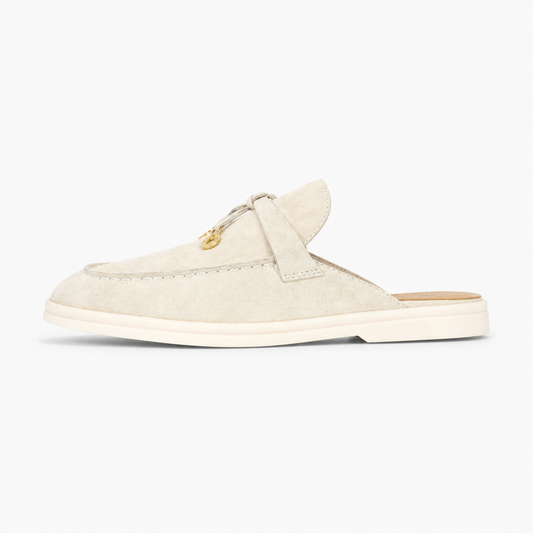 Cream Suede Backless Loafers