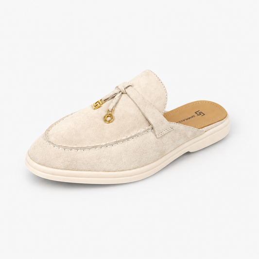 Cream Suede Backless Loafers