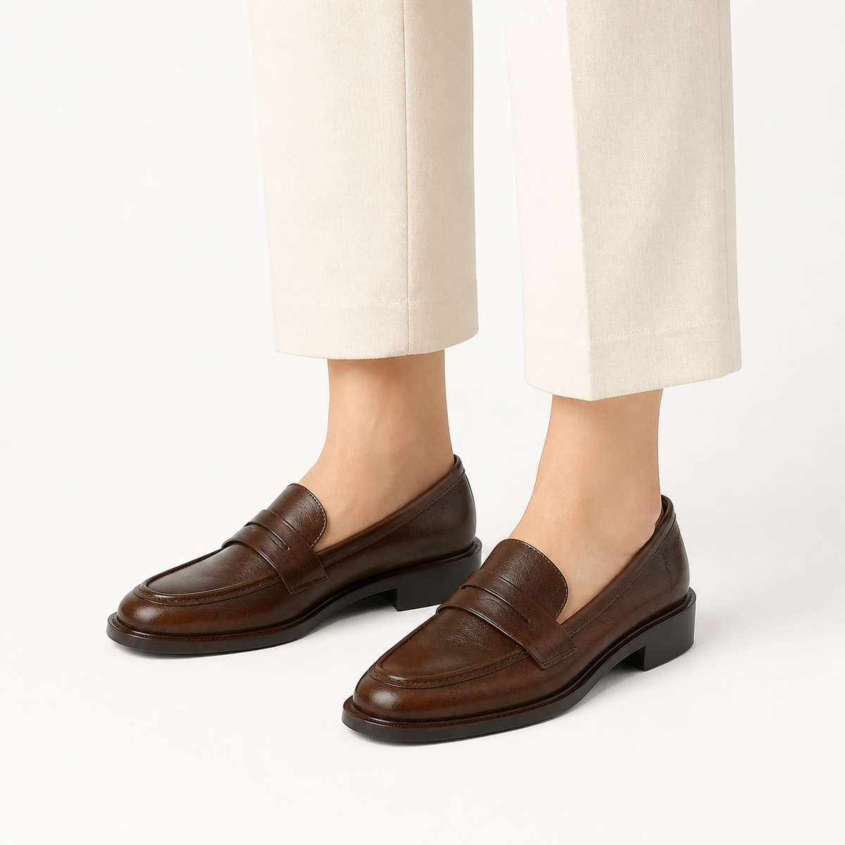 Peckham Khaki Leather Loafers
