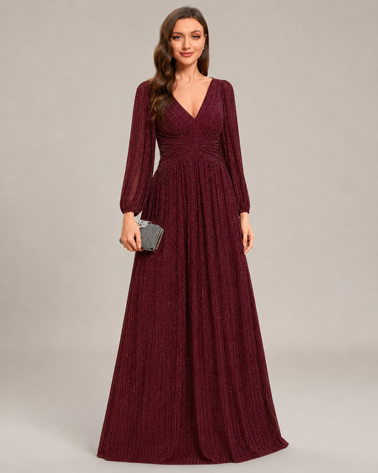 Stella Sparkle Sequin V-Neck Maxi Dress with Sleeves