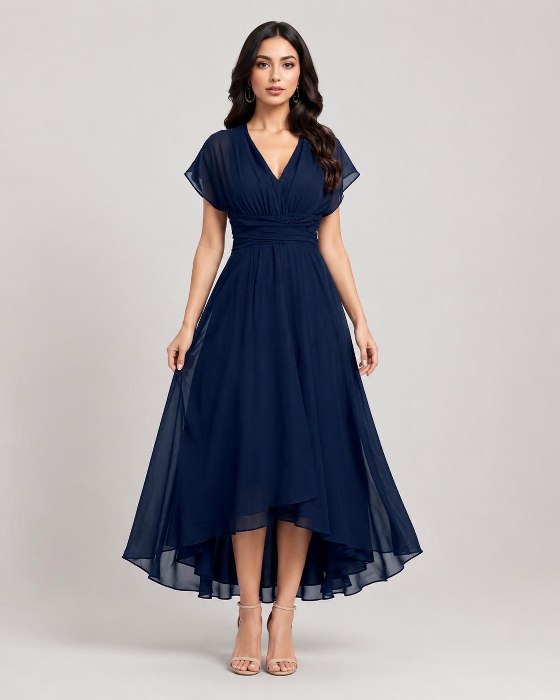 Navy Flutter Sleeve Adele Midi Dress