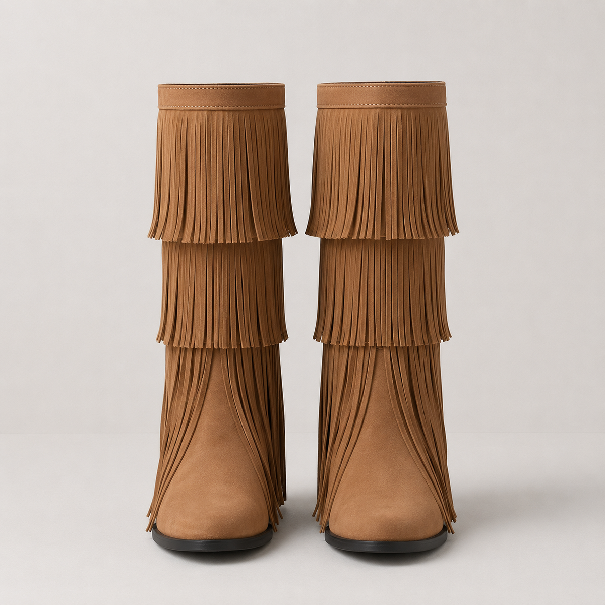 Tan Tassel Block Heel Hattie Boots