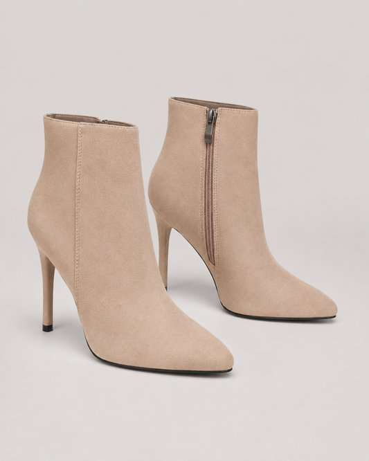 Edie Faux Suede Pointed Toe Heeled Ankle Boots