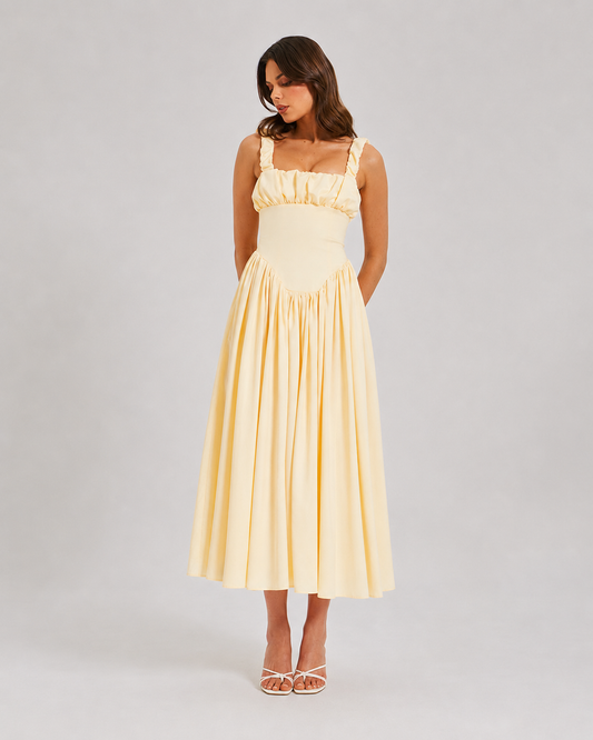 Olive Satin Square Neck Juliet Midi Dress