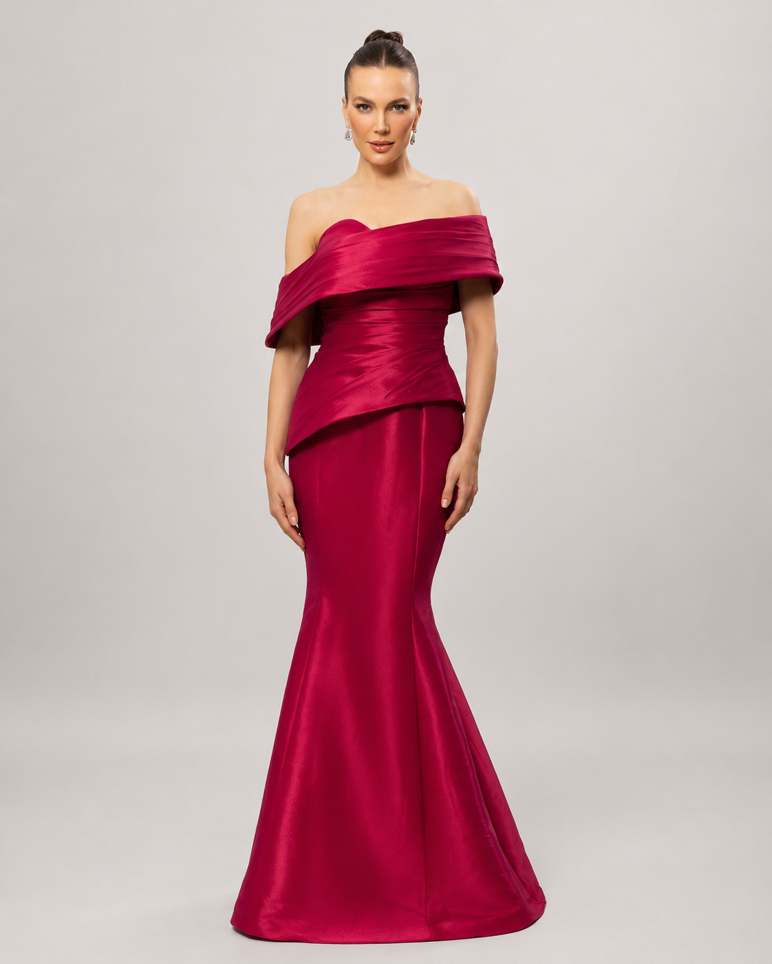Isolde Off Shoulder Fishtail Evening Dress with Slit