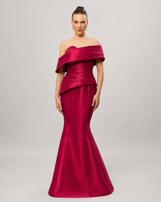 Isolde Off Shoulder Fishtail Evening Dress with Slit