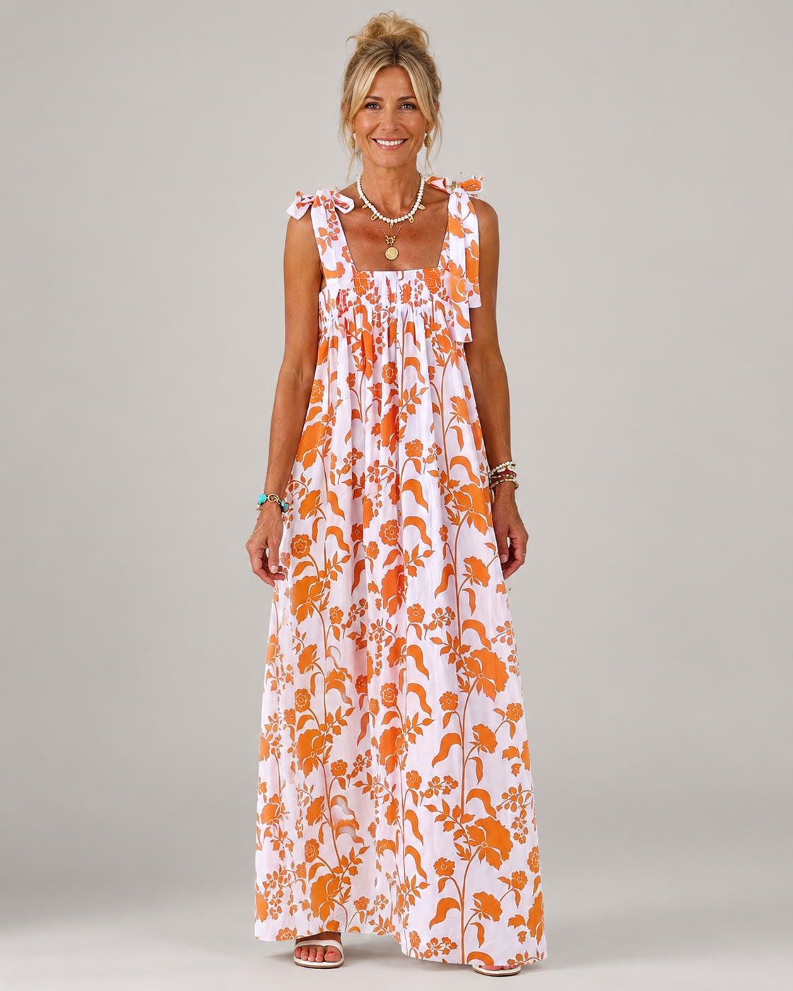 Rust Print Tie Strap Romy Maxi Dress