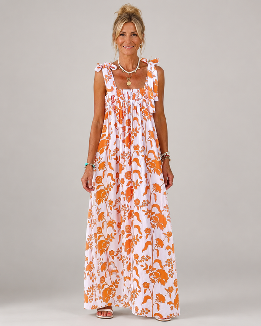 Rust Print Tie Strap Romy Maxi Dress