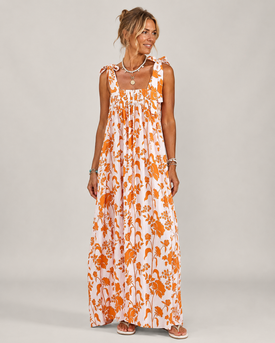Rust Print Tie Strap Romy Maxi Dress