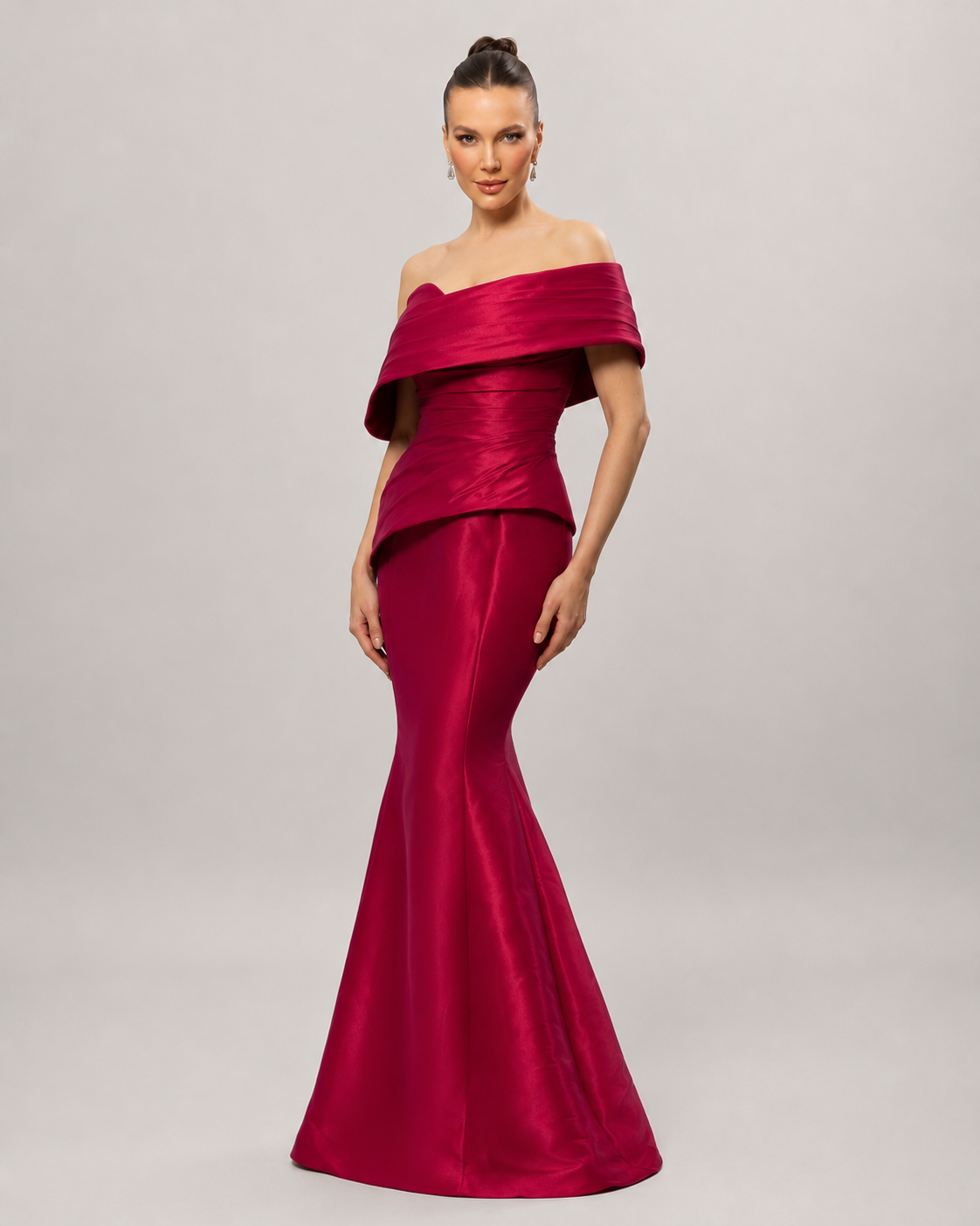 Isolde Off Shoulder Fishtail Evening Dress with Slit