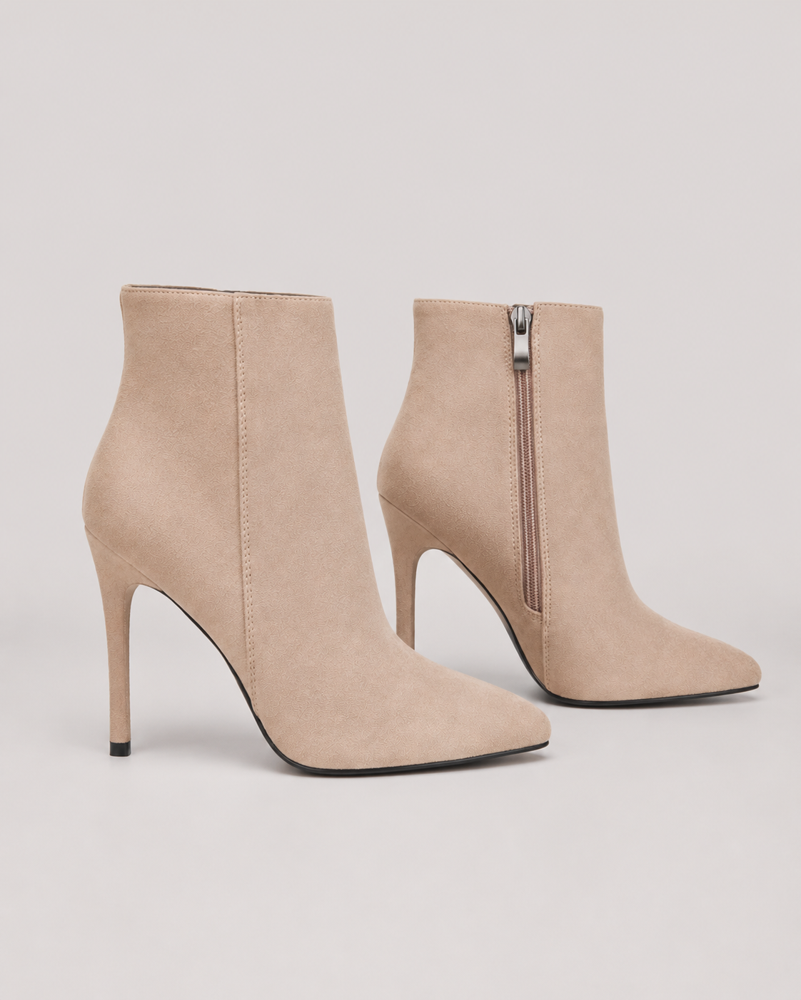 Edie Faux Suede Pointed Toe Heeled Ankle Boots