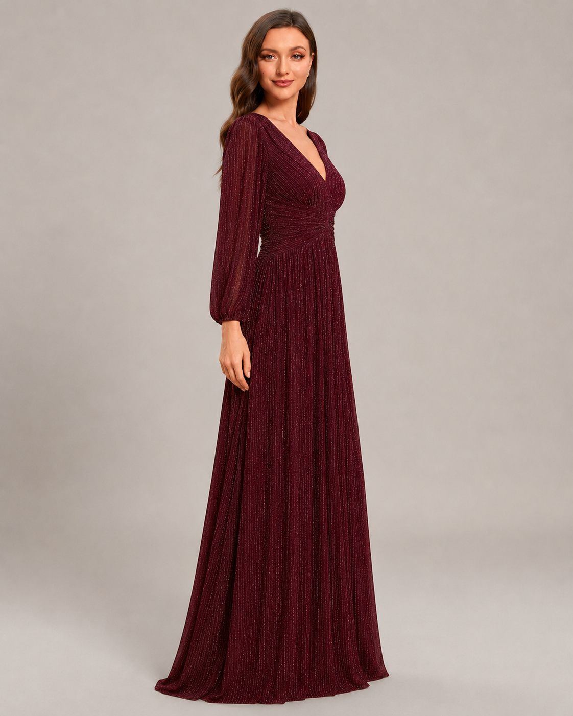 Stella Sparkle Sequin V-Neck Maxi Dress with Sleeves