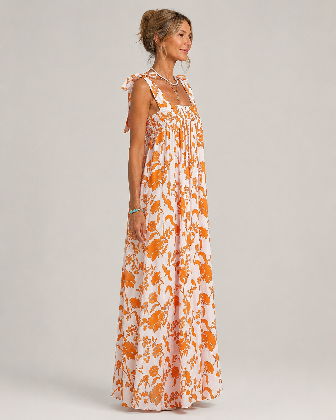 Rust Print Tie Strap Romy Maxi Dress