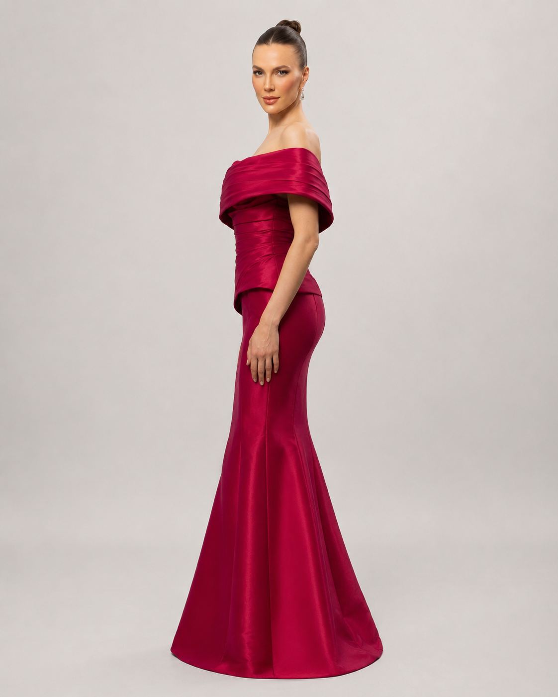 Isolde Off Shoulder Fishtail Evening Dress with Slit
