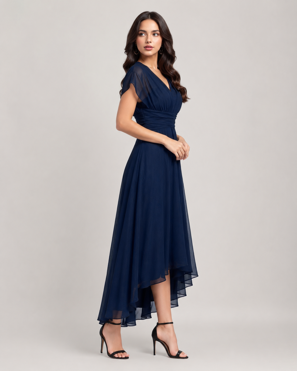 Navy Flutter Sleeve Adele Midi Dress