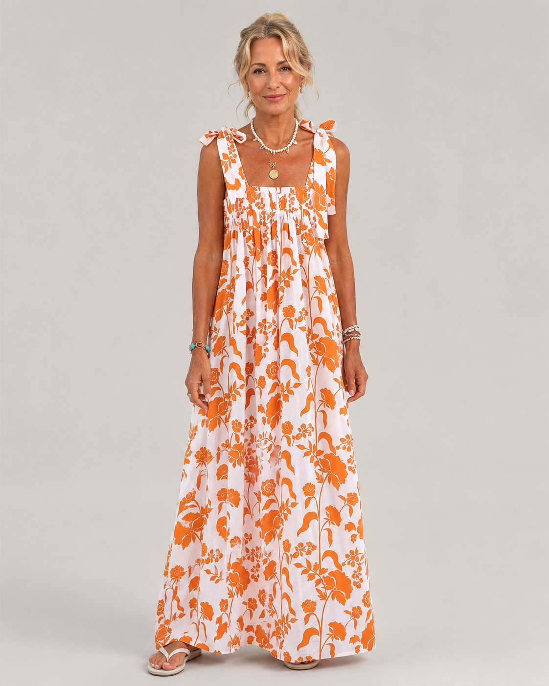Rust Print Tie Strap Romy Maxi Dress
