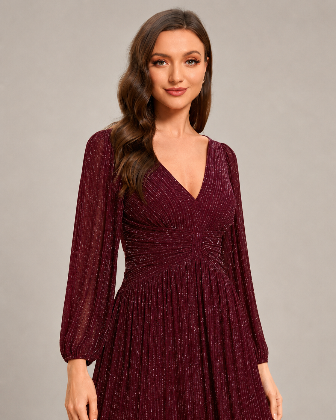 Stella Sparkle Sequin V-Neck Maxi Dress with Sleeves