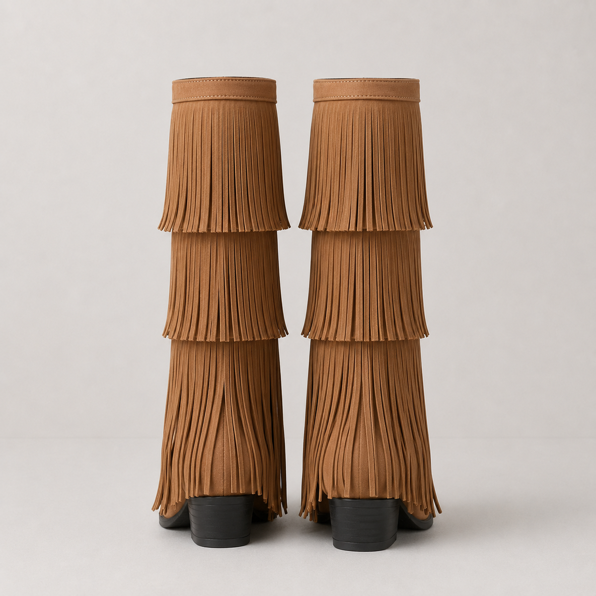 Tan Tassel Block Heel Hattie Boots