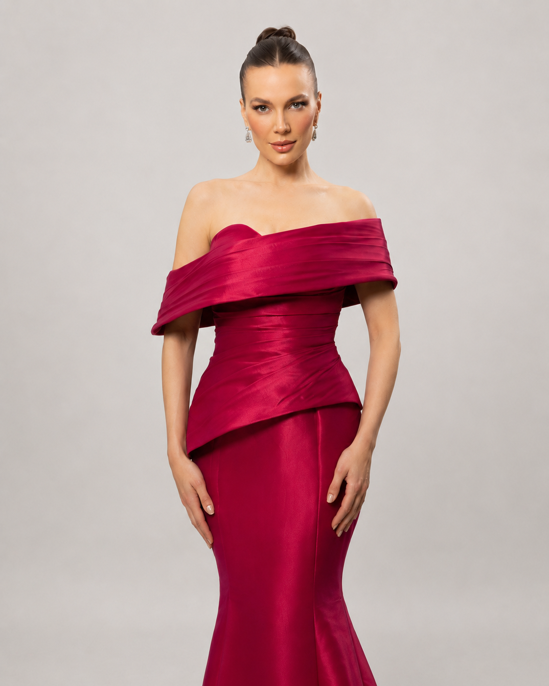 Isolde Off Shoulder Fishtail Evening Dress with Slit