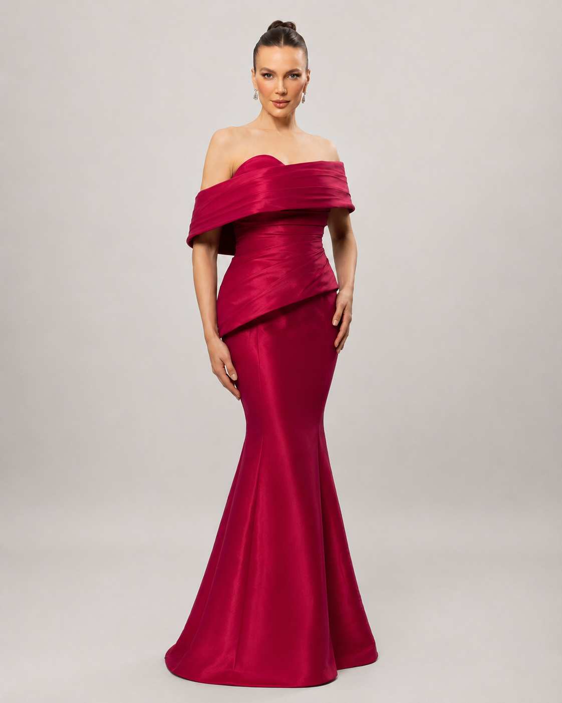 Isolde Off Shoulder Fishtail Evening Dress with Slit