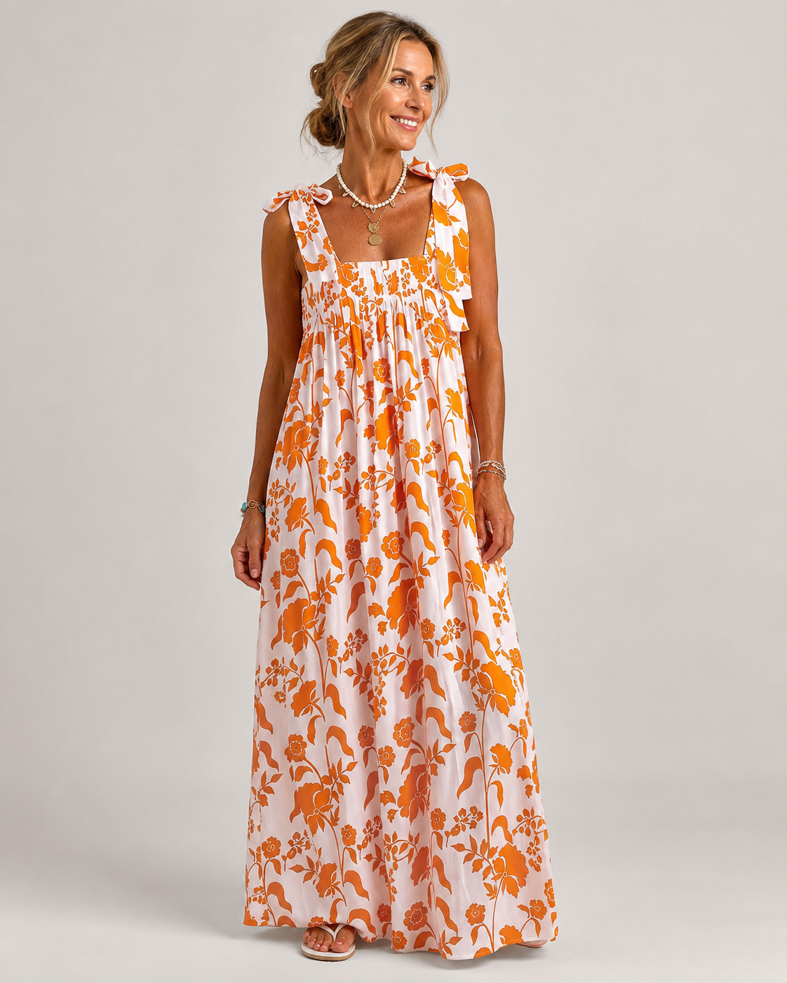 Rust Print Tie Strap Romy Maxi Dress