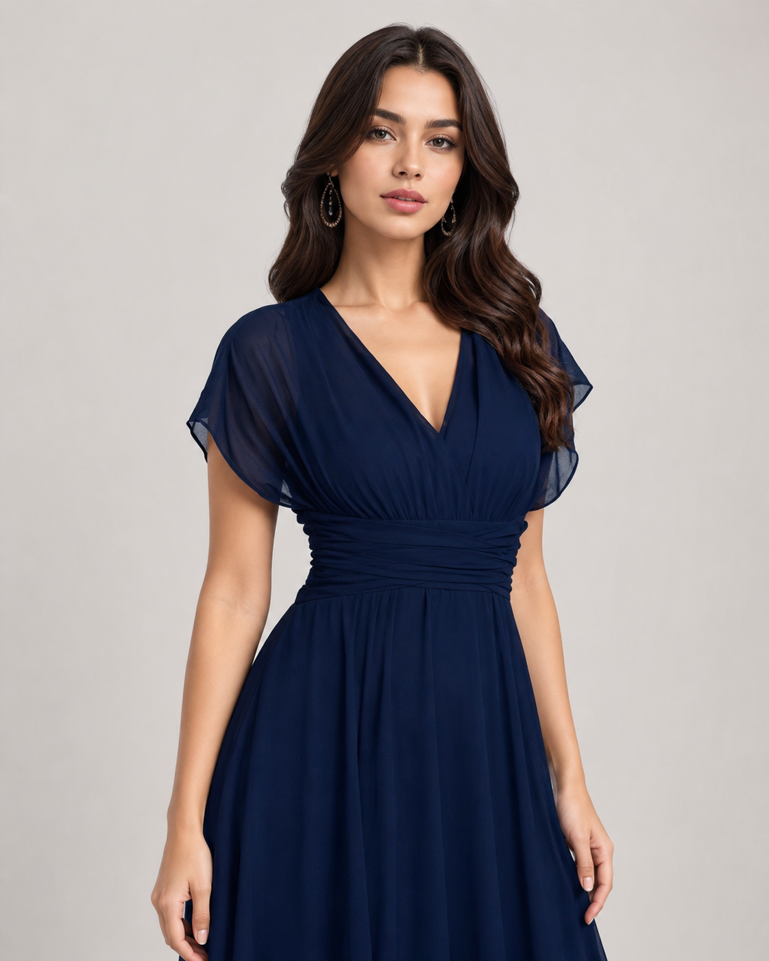 Navy Flutter Sleeve Adele Midi Dress