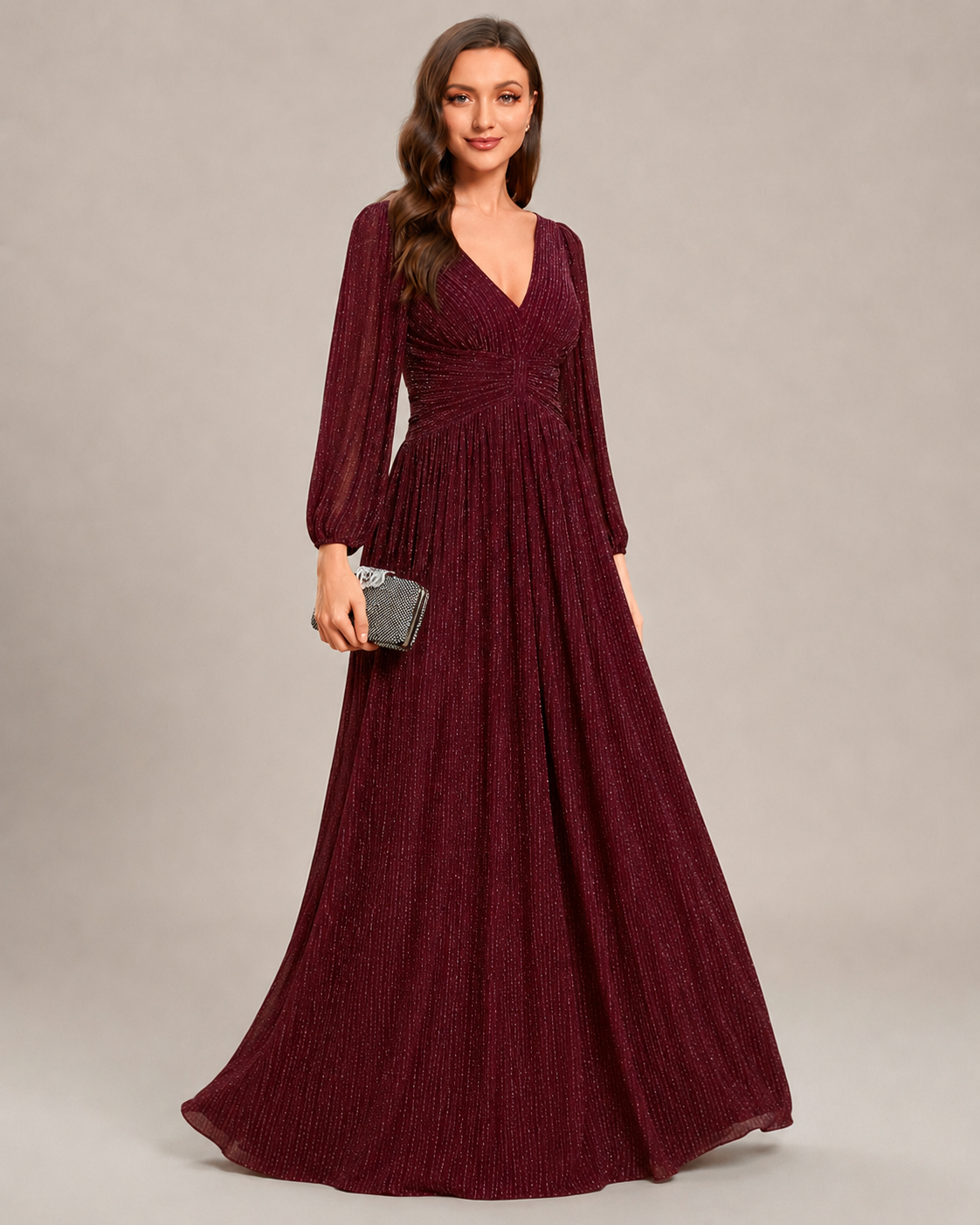 Stella Sparkle Sequin V-Neck Maxi Dress with Sleeves