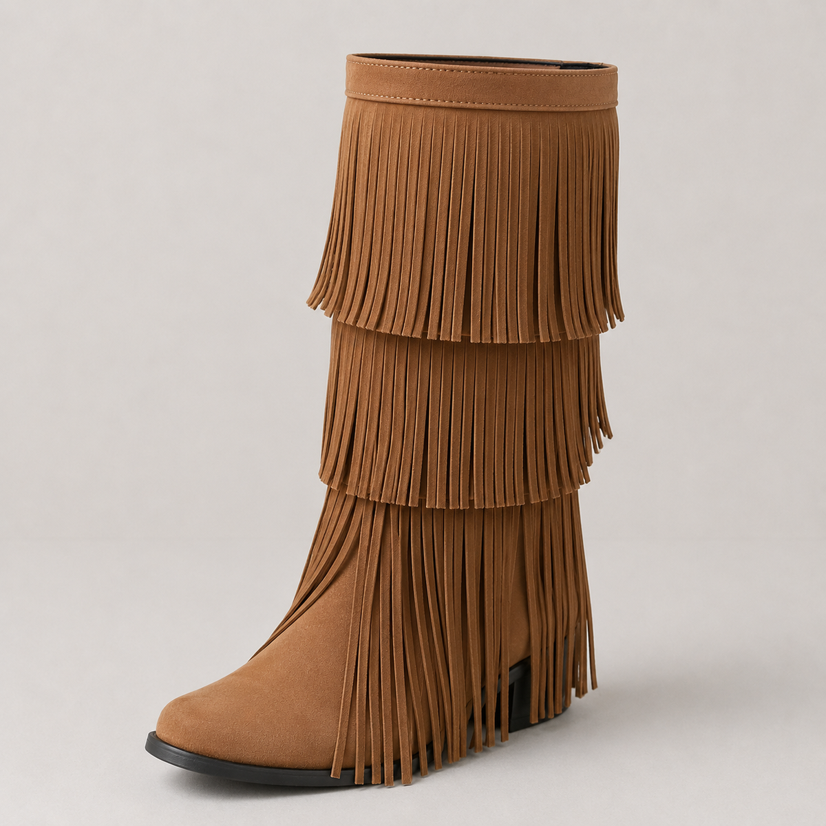 Tan Tassel Block Heel Hattie Boots