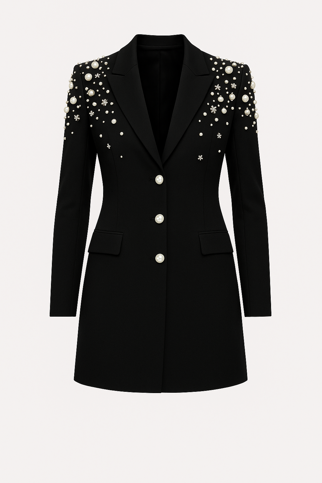 Black Crystal Shoulder Henrietta Blazer Dress
