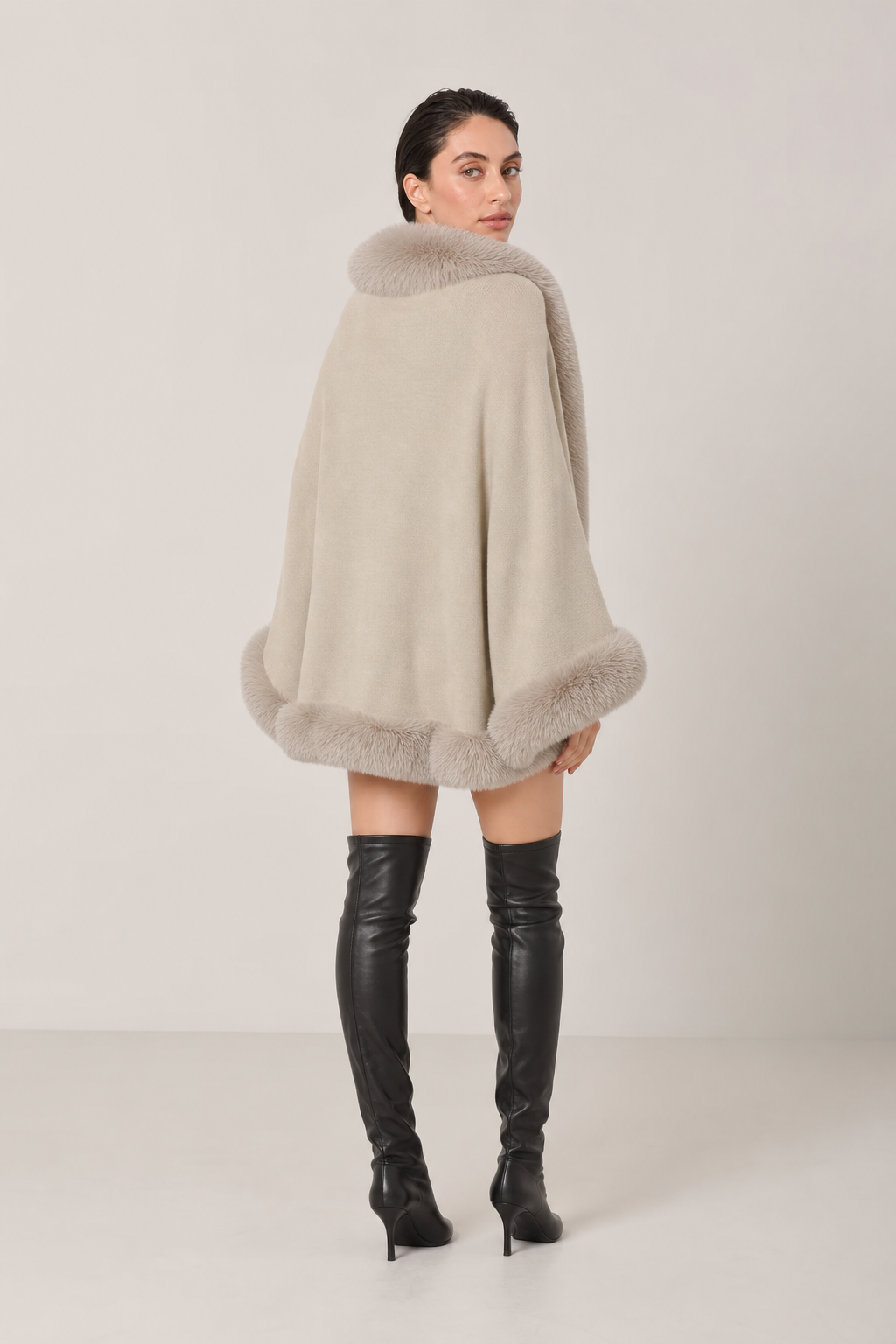 Chocolate Faux Fur Collar Batwing Bess Cardigan