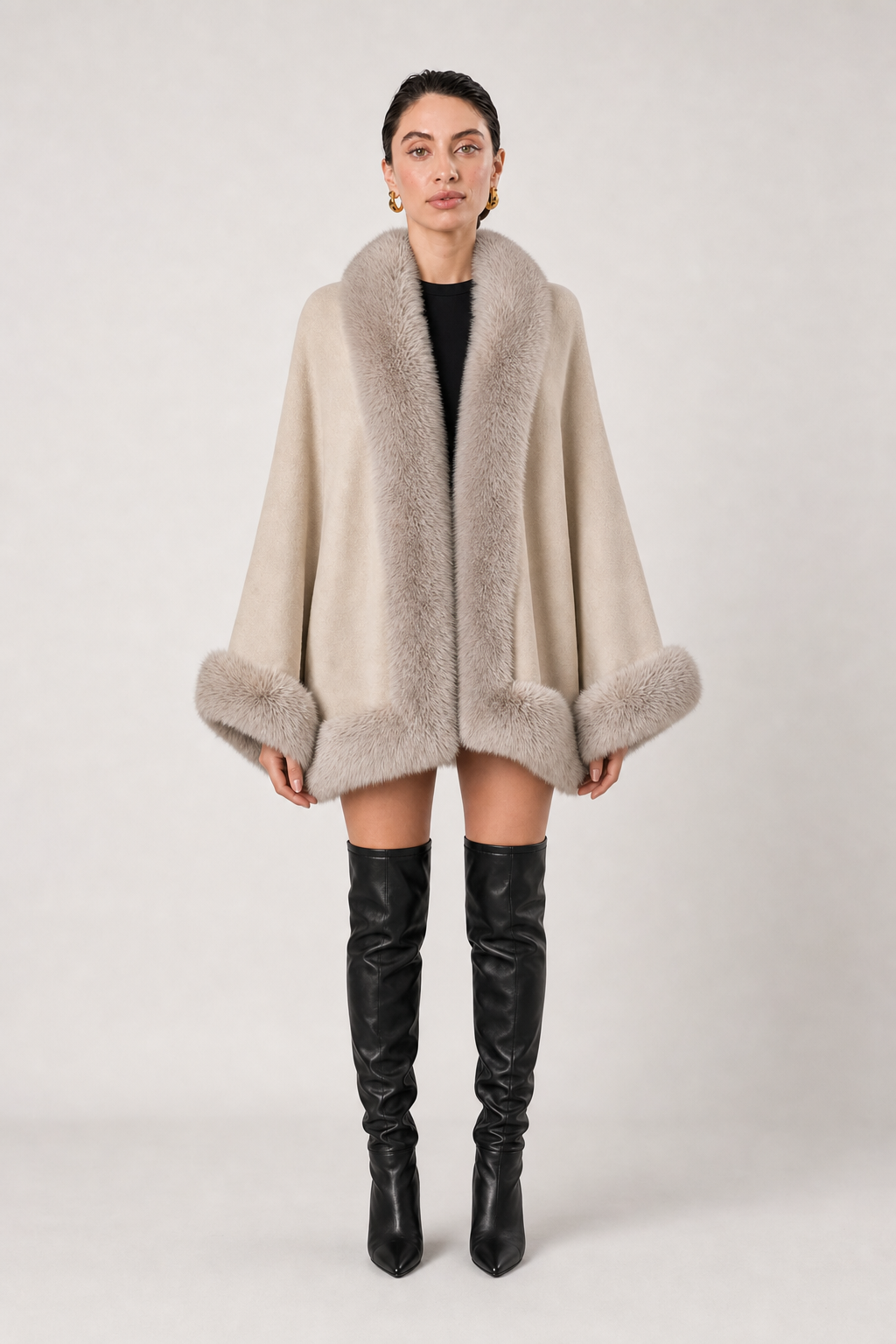 Chocolate Faux Fur Collar Batwing Bess Cardigan