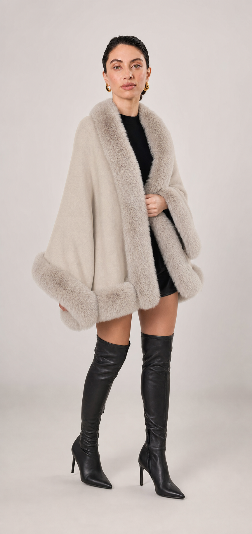 Chocolate Faux Fur Collar Batwing Bess Cardigan