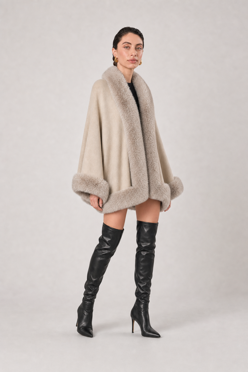 Chocolate Faux Fur Collar Batwing Bess Cardigan