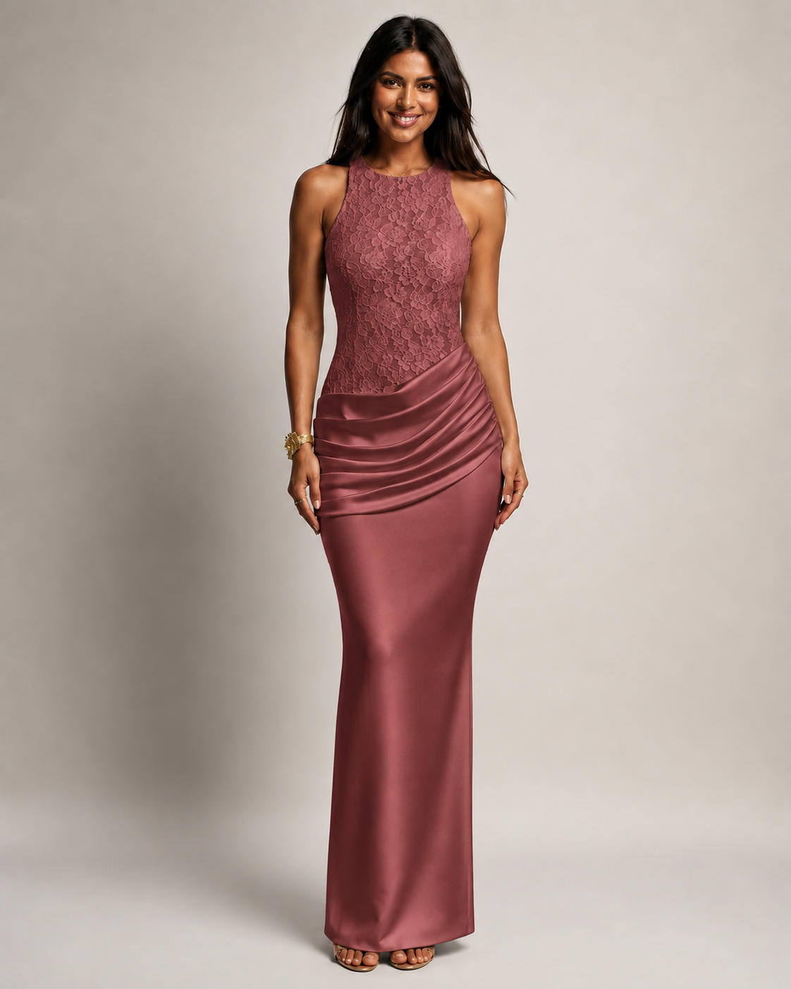 Odette Halter Neck Lace Mermaid Maxi Dress in White