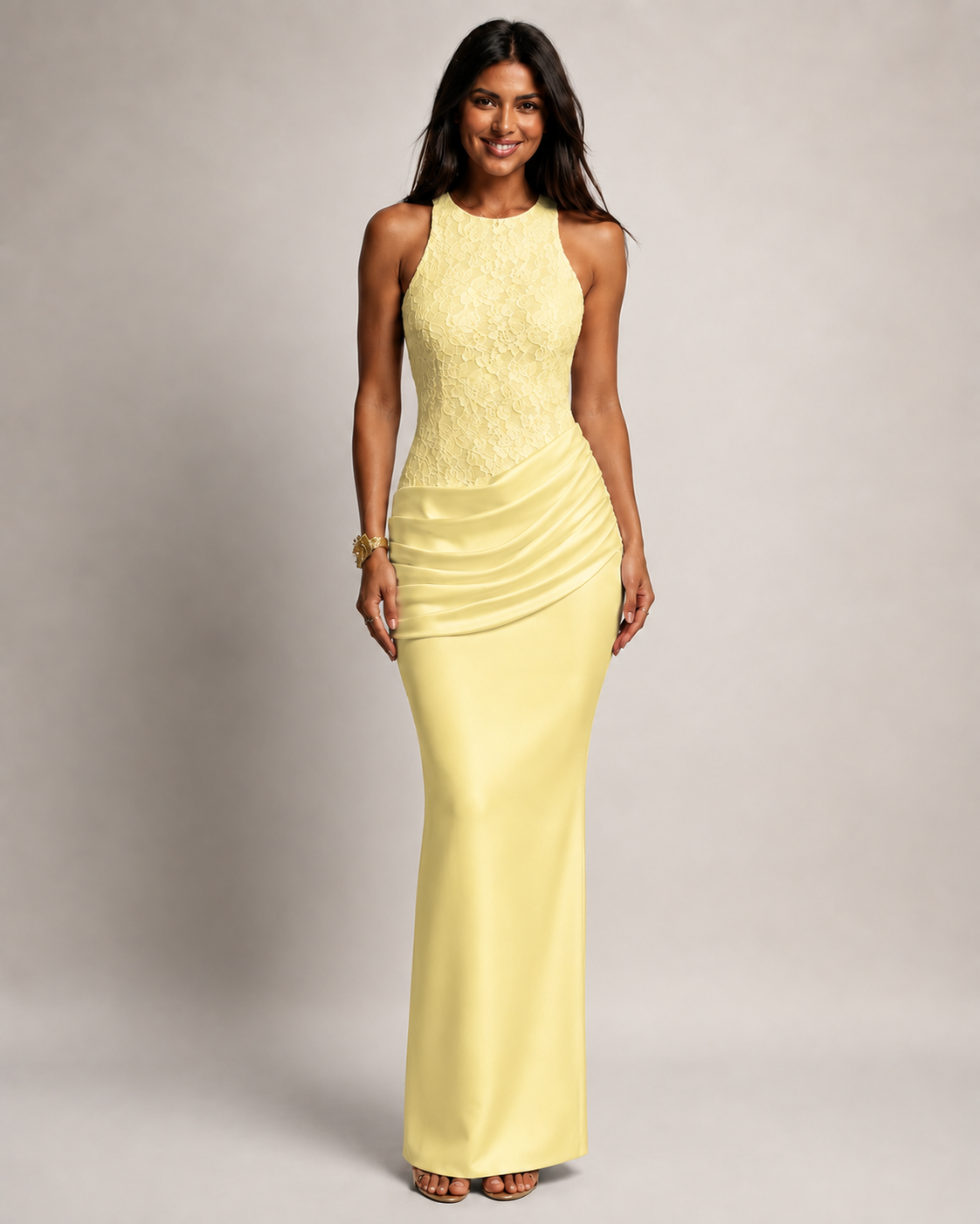 Odette Halter Neck Lace Mermaid Maxi Dress in White