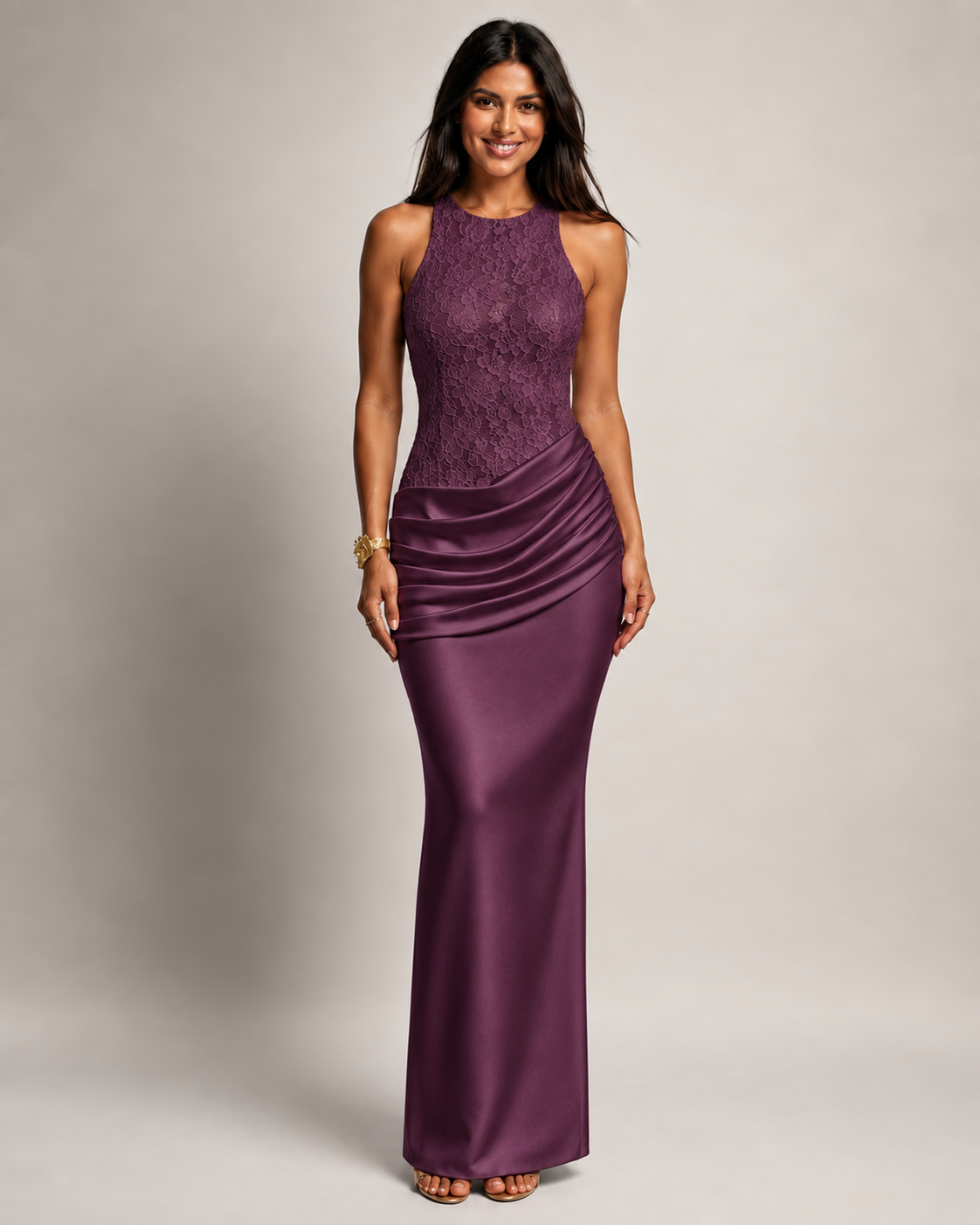 Odette Halter Neck Lace Mermaid Maxi Dress in White