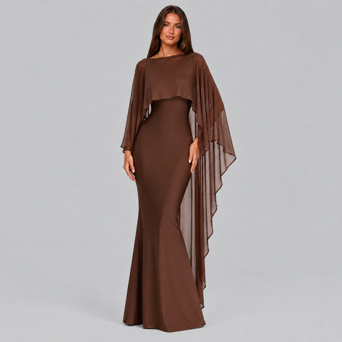 Lena Asymmetric Draped Shawl Detail Maxi Dress