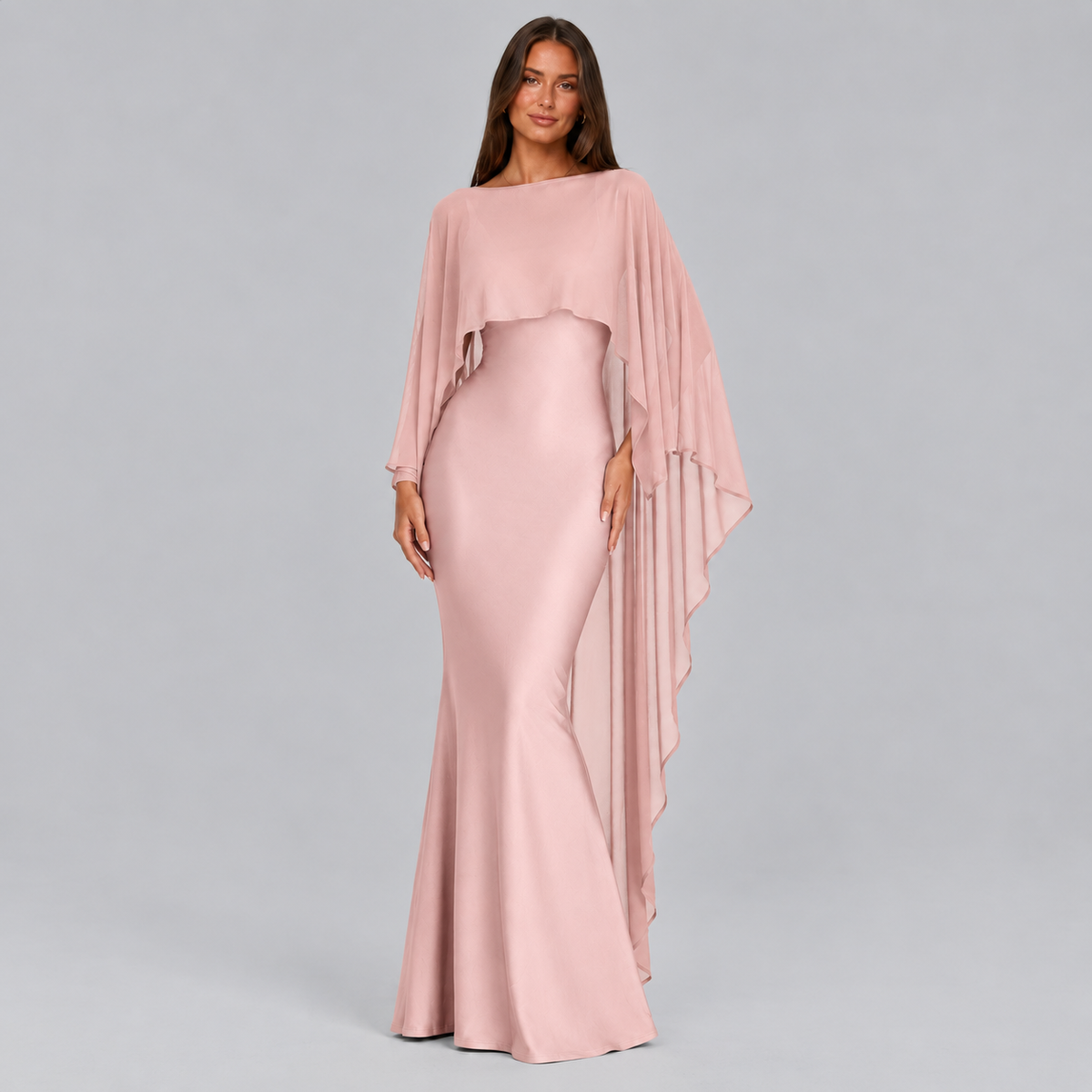 Lena Asymmetric Draped Shawl Detail Maxi Dress