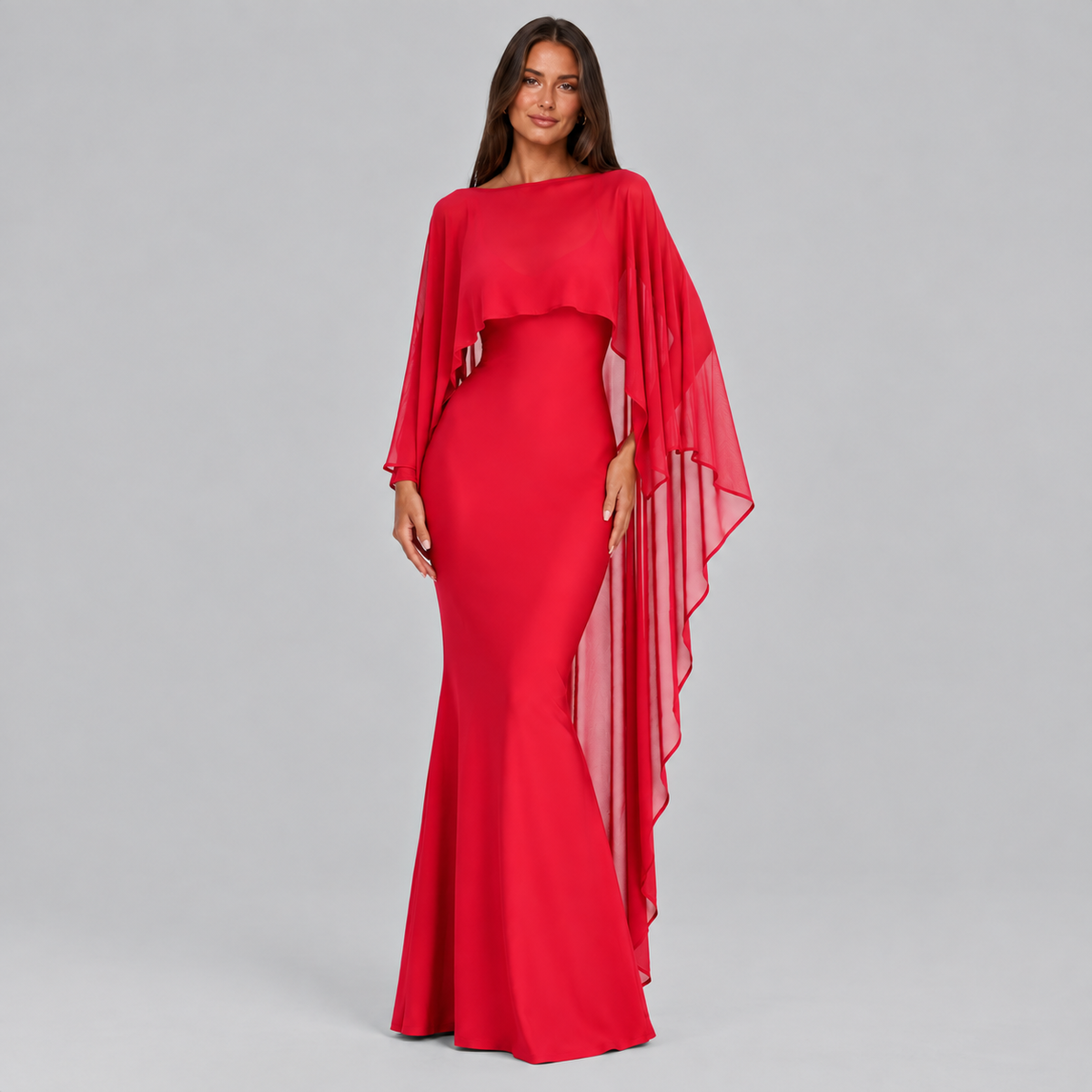 Lena Asymmetric Draped Shawl Detail Maxi Dress