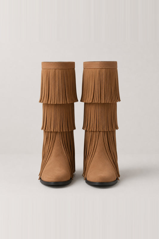 Tan Tassel Block Heel Hattie Boots